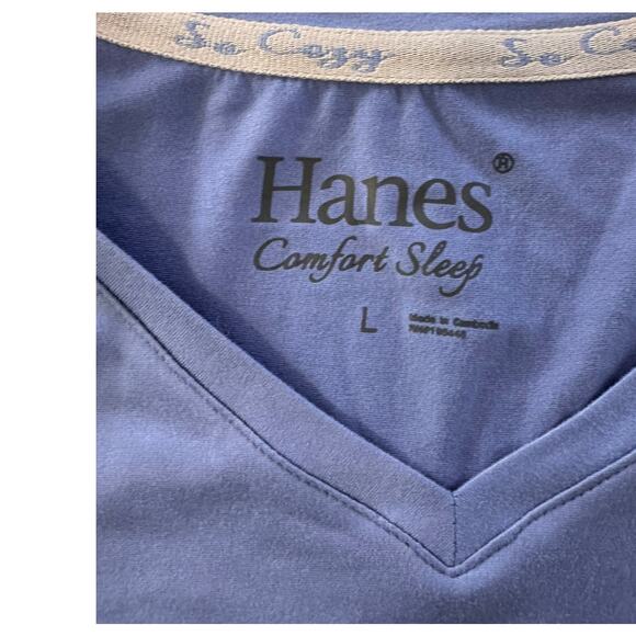 Hanes Large Cloud Knit Blue Comfort Sleep V Neck Short Sleeve Top NEW NWT - Picture 4 of 10